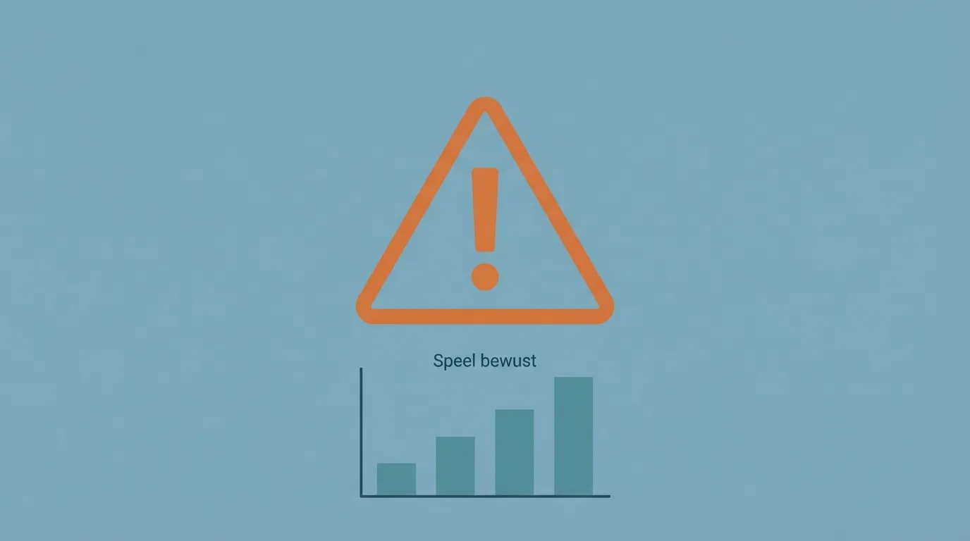 Een waarschuwingspictogram met de tekst “Speel bewust” en een grafiek die de Cruks-groei visualiseert, op een rustige blauwe achtergrond.